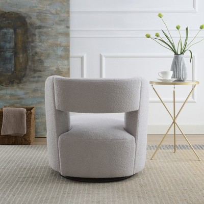 Vynxaria 360° Swivel Teddy Fabric Barrel Chair 100% Polyester, 300lbs Capacity, 15-Min Assembly (28.5"W×28"D×27.5"H)