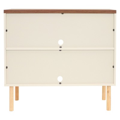 Latte Mid-Century Modern 2-Door Accent Cabinet with Eucalyptus Legs