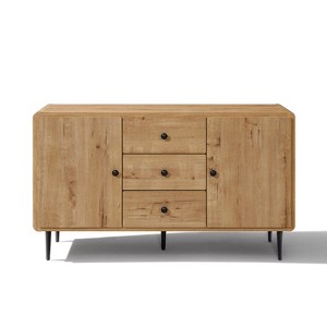LuxenHome Oak Manufactured Wood 48.8-Inch Wide 2-Door 3-Drawer Buffet Cabinet - 1 of 4