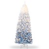 Snow Flocked Pencil Christmas Tree - 100 Dual-Color LEDs, 320 Branch Tips w/ Metal Stand - 3 of 4