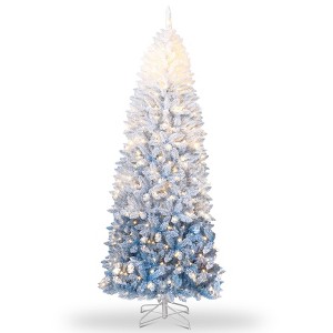 Snow Flocked Pencil Christmas Tree - 100 Dual-Color LEDs, 320 Branch Tips w/ Metal Stand - 1 of 4