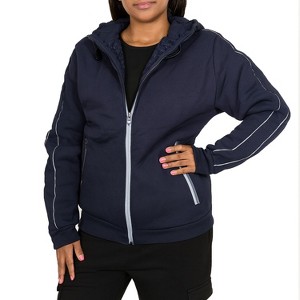 Blu Rock  Women's Relaxed Fit  Faux Shearling Fleece Lined Classic Tech Full Zip Hoodie - 1 of 4