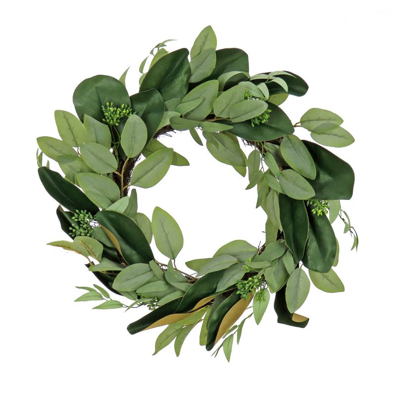 22" Artificial Eucalyptus and Magnolia Leaf Woven Branch Base Wreath - National Tree Company, 1 of 4