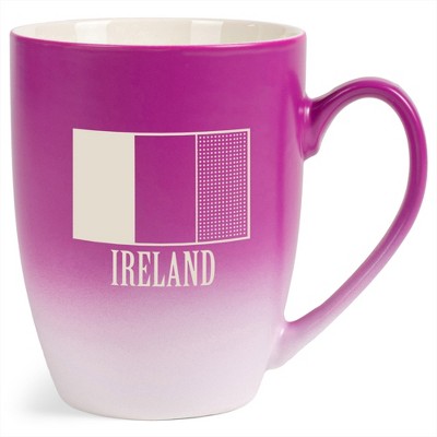 Elanze Designs Ireland Irish Flag 12 Ounce Ceramic Laser-Etched Engraved Drinkware Mug, Fuchsia and White Ombre