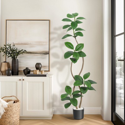 Garvee 5/6/7FT Artificial Plants Rubber Tree with Resin Pot & Stone Faux Fiddle Leaf Fig Tree Indoor Artificial Trees Tall Plant Fake Tree