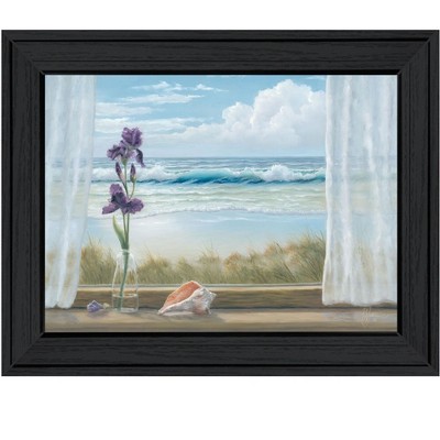 HomeRoots Irises on Windowsill Black Framed Print Wall Art