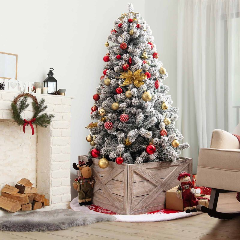 Costway Wooden Tree Collar Box Farmhouse Christmas Tree Skirt Cover 37 x 27 in Grey\Brown, 2 of 11