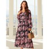 INSPIRE CHIC Women's Long Sleeve Floral V Neck Boho Ruffle Tiered Flowy Chiffon Midi Dress with Pocket - 4 of 4
