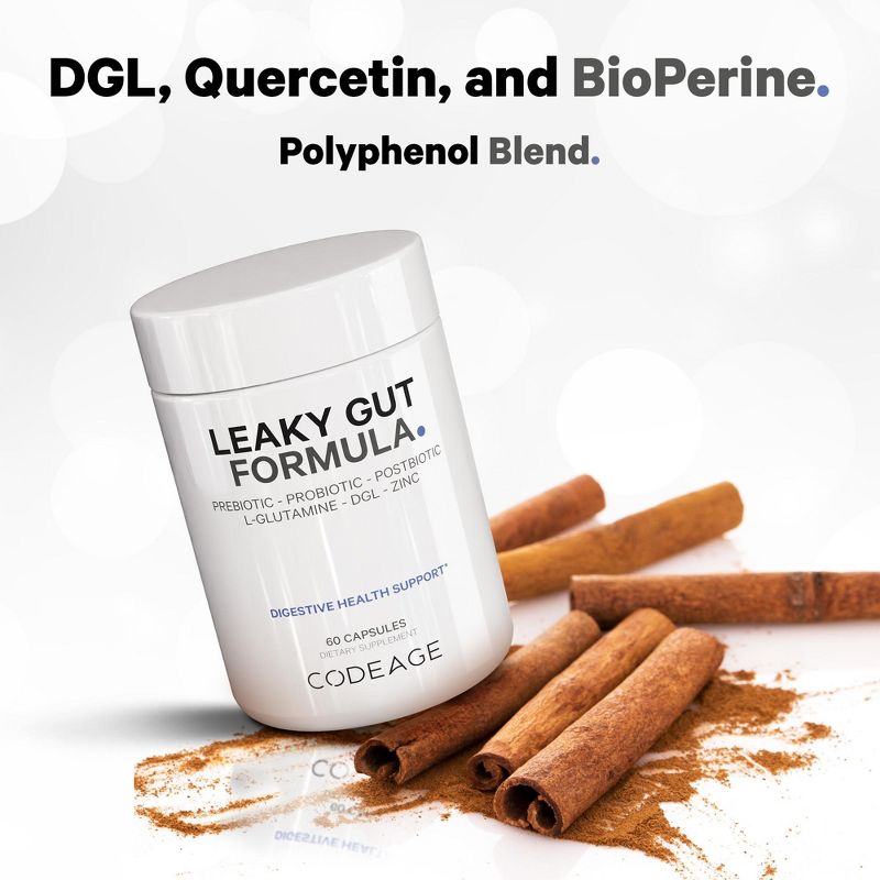 Codeage Leaky Gut Supplement, L-Glutamine, Prebiotics, Probiotics, Postbiotic, Vegan - 60ct, 6 of 9