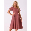 Allegra K Women's Plaid Summer Pleated Back Button Decor Puff Sleeve Maxi Dress - 4 of 4