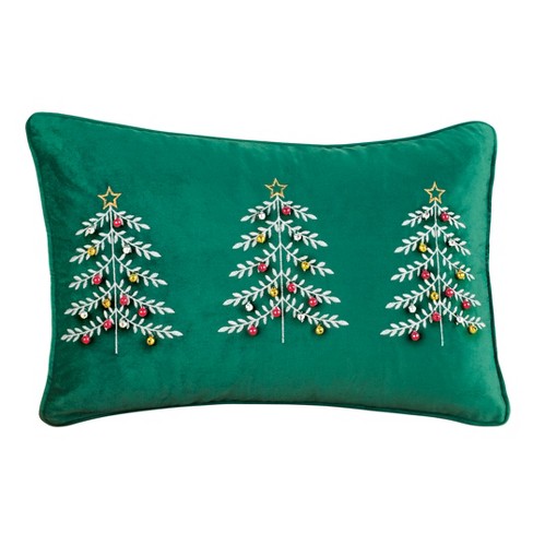 Collections Etc Embroidered Christmas Trees With 3d Ornaments Velvet Accent Pillow Green Target