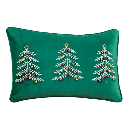 Collections Etc Embroidered Christmas Trees With 3d Ornaments Velvet Accent Pillow Green Target