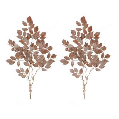 Glittered Velvet Leaf Spray (Set of 2)