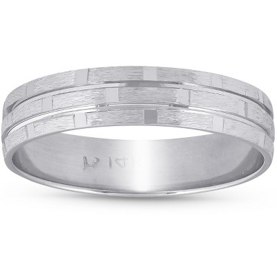 Pompeii3 5MM Mens Hand Carved Brushed Wedding Band 14k White Gold