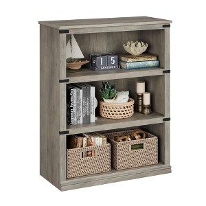 EcoSummer 3-Tier Farmhouse Bookcase, 40" Tall Open Shelf Storage for Living Room, Bedroom, Office ¨C MDF & Particleboard, Anti-Tip Design, Gray Finish - 1 of 4