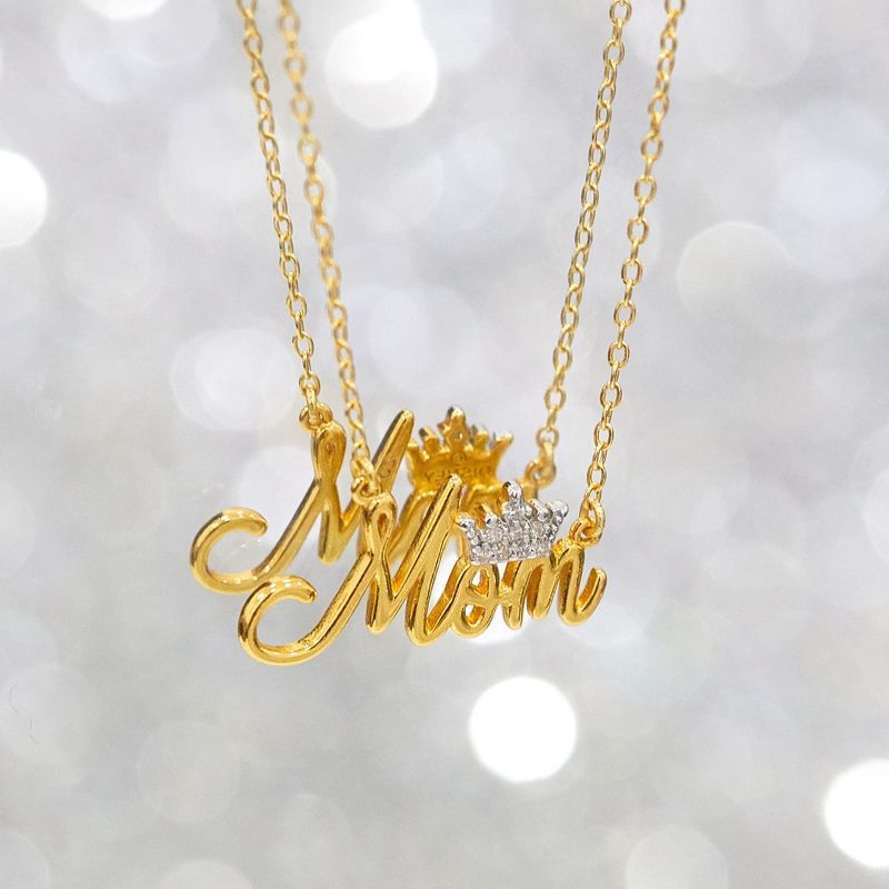 Disney Jewelry for Mom - Mom Gold Plated Sterling Silver CZ Princess Tiara Design, Script Mom, 18", 4 of 6