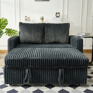 Small Corduroy Pull-Out Sleeper Sofa Bed with Side Pockets, USB Ports and 5-Position Adjustable Backrest - 1 of 4