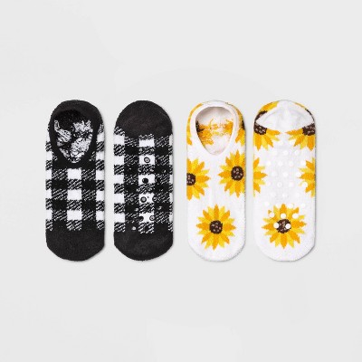 Image of Women's Sunflower Cozy 2pk Liner Socks - White/Black 4-10