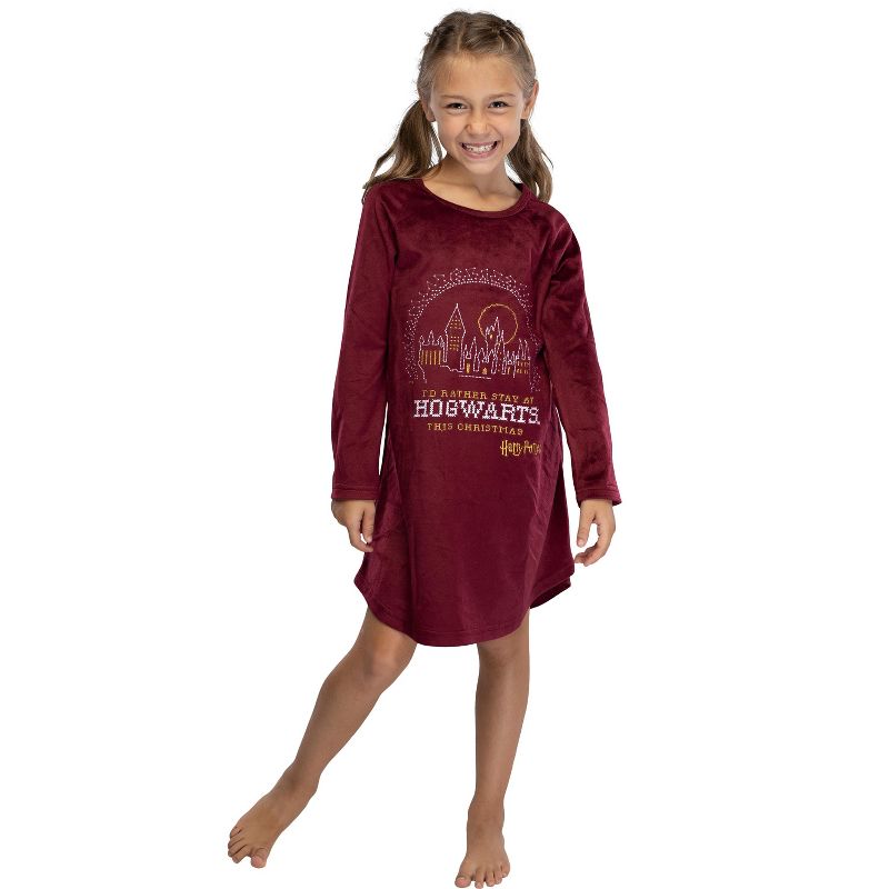Harry Potter Nightgown I'd Rather Stay At Hogwarts This Christmas Girl's Pajamas, 1 of 4
