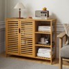 Tangkula Bamboo Bathroom Cabinet 2-Door Storage Organizer w/ Shelves Natural - 3 of 4