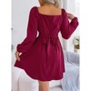 Coolmee Women's Boho Casual Dress Long Lantern Sleeves Square Neck DressesTie Back High Waist A-Line Mini Dresses - 4 of 4