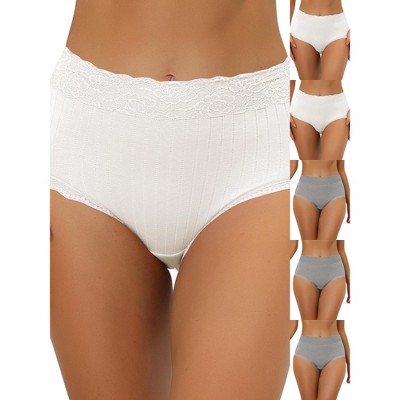 INSPIRE CHIC Women's High Waist Tummy Control Comfortable Lace Trim Ribbed Briefs 6 Packs