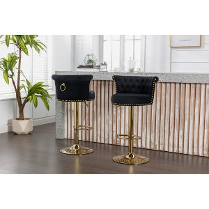 21" Velvet Adjustable Swivel Counter Height Bar Stools Set of 2 with Footrest and Metal Legs for Kitchen or Dining Room - 1 of 4
