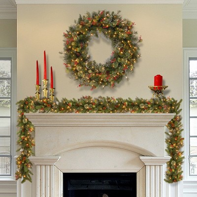 48" Prelit Wintry Pine Artificial Christmas Wreath with Pine Cones and Berries
