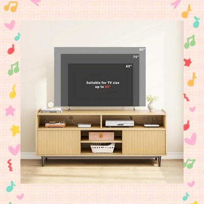 Garvee Stylish 65 Inch Fluted TV Stand – Modern Entertainment Center for TVs Up to 70 Inches with Sliding Doors, Adjustable Shelves