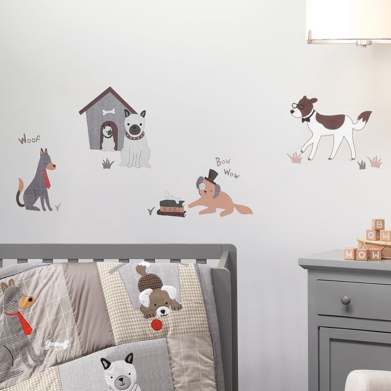 Lambs & Ivy Bow Wow Gray/Beige Dog/Puppy with Doghouse Wall Decals/Stickers, 3 of 5