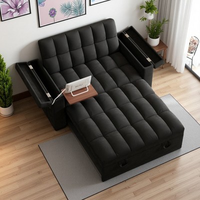 65" Velvet 3-in-1 Foldable Sofa Bed with Hidden Laptop Desk, USB & Storage
