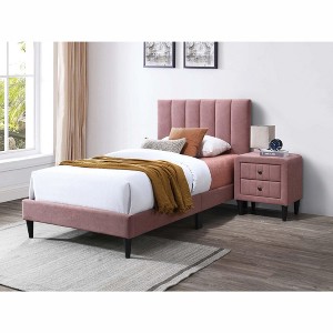 NicBex Twin Size Velvet Upholstered Platform Bed with Wooden Slatted Frame,Modern Small Bed Frame for Bedroom,Kids Room - 1 of 4