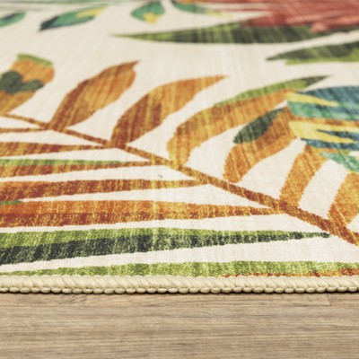 Beige and Multi Tropical Botanical Synthetic Area Rug, 2x3