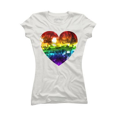 Adult Design By Humans Disco Ball Rainbow Heart By melvillesT-Shirt