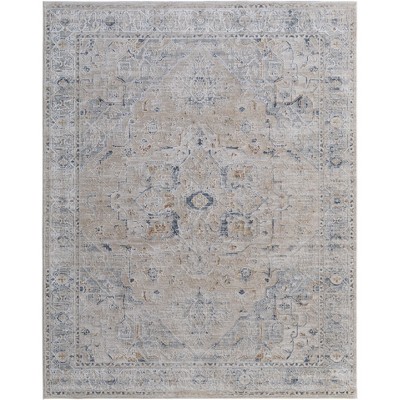 Pasha Transitional Medallion Ivory/Taupe/Blue Area Rug