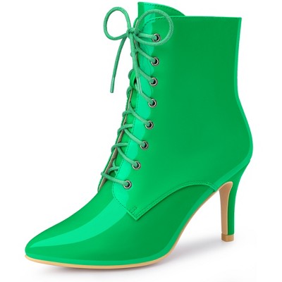 Allegra K Women's Zip-Up Pointed Toe Lace Up Stiletto Heel Ankle Boots