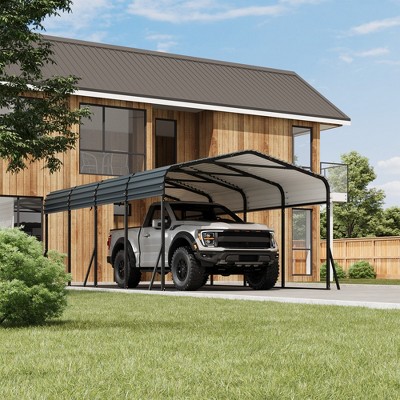 Metal Carport with Galvanized Steel Roof, Heavy Duty Metal Roof Carport with Enhanced Base, Tall Metal Carport Kits Garage for Tractors