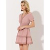 INSPIRE CHIC Women's V Neck Smocked Elastic Waist Short Sleeve Boho Crochet Trim Mini Dress - 3 of 4