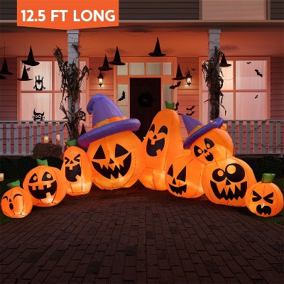 Joyfy 12.5 FT Long Halloween Inflatable Outdoor Decorations, 9 Pcs Pumpkin Inflatable with Built-in LEDs for Halloween Party Yard Garden Lawn Decor