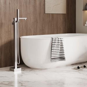 Freestanding Bathtub Faucet, Floor Mount Tub Filler with Hand Shower, 360° Swivel Spout, Single Handle Bathroom Tub Faucet for Cleaning, Bathing - 1 of 4