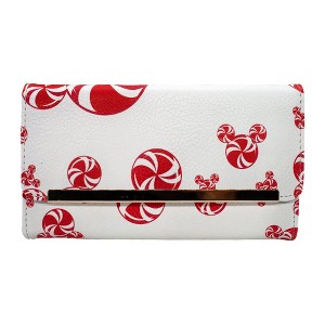 Disney Wallet, Envelope Foldover, Mickey Mouse Peppermint Candy Swirl Ears Icon Scattered, Vegan Leather - 1 of 4