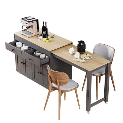 Kitchen Island with Extendable Dining Table, Two-tone Kitchen Table with Power Outlet,2 Drawers 2 Side Open Shelves - image 1 of 4