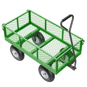 VEVOR 900 Lbs Steel Garden Cart on Wheels, Heavy Duty Pullable Garden Wagon Yard Cart, Outdoor Metal Utility Wagon with 10" Tires, Green - 1 of 4