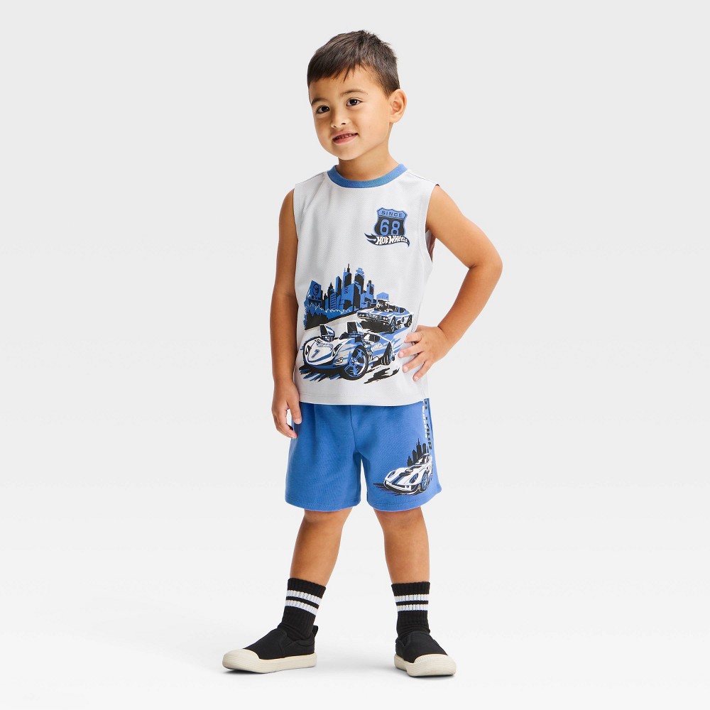 Mattel Toddler Boys' 2pc Hot Wheels Mesh Shorts Set - Off-White 18M