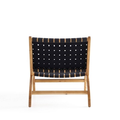 Black and Natural Faux Leather Wood Slipper Chair