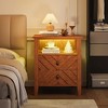2pcs LED Night Stand with 2 Storage Drawers and Stable Wooden Legs, Farmhouse Nightstand w/V-Shaped Design & Open Storage Shelf, Wooden Bedside Table - 2 of 4