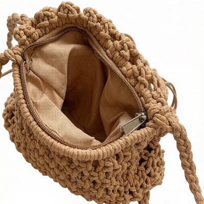 Сумки Alilang Macrame Fringe Shoulder Bag Knotted Rope Crossbody Handbag Boho Woven Tassel Bag Lightweight Handmade Style Purse - Khaki — фото 3