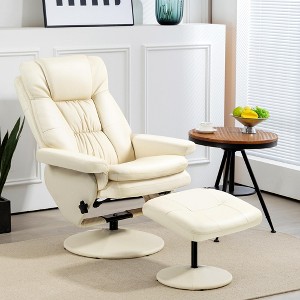 CIPACHO PU Leather Recliner Chair with Ottoman, Swivel Recliner and Ottoman with Round Wrapped Base for Living Room, Cream White - 1 of 4
