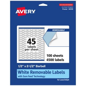 Avery Matte White Removable Barbell Labels with Sure Feed Technology, .5" x 2.5" - 1 of 4