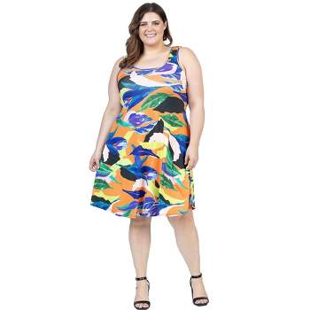 24seven Comfort Apparel Plus Size Multicolor Sleeveless Knee Length Tank Swing Dress